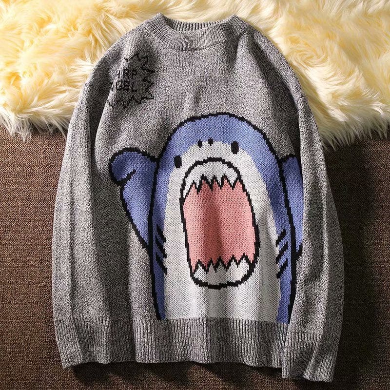 ZAZOMDE Men Turtlenecks Shark Sweater Men  Winter Patchwor Harajuku Korean Style High Neck Oversized Grey Turtleneck For Men