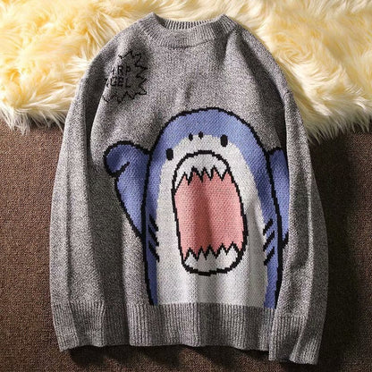 ZAZOMDE Men Turtlenecks Shark Sweater Men  Winter Patchwor Harajuku Korean Style High Neck Oversized Grey Turtleneck For Men