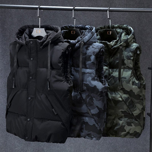 Mens Winter Vests Men&#39;s Sleeveless Jacket Thick Camouflage Vest Casual Hooded Waistcoat Male Warm Vests Outwear Plus Size 7XL