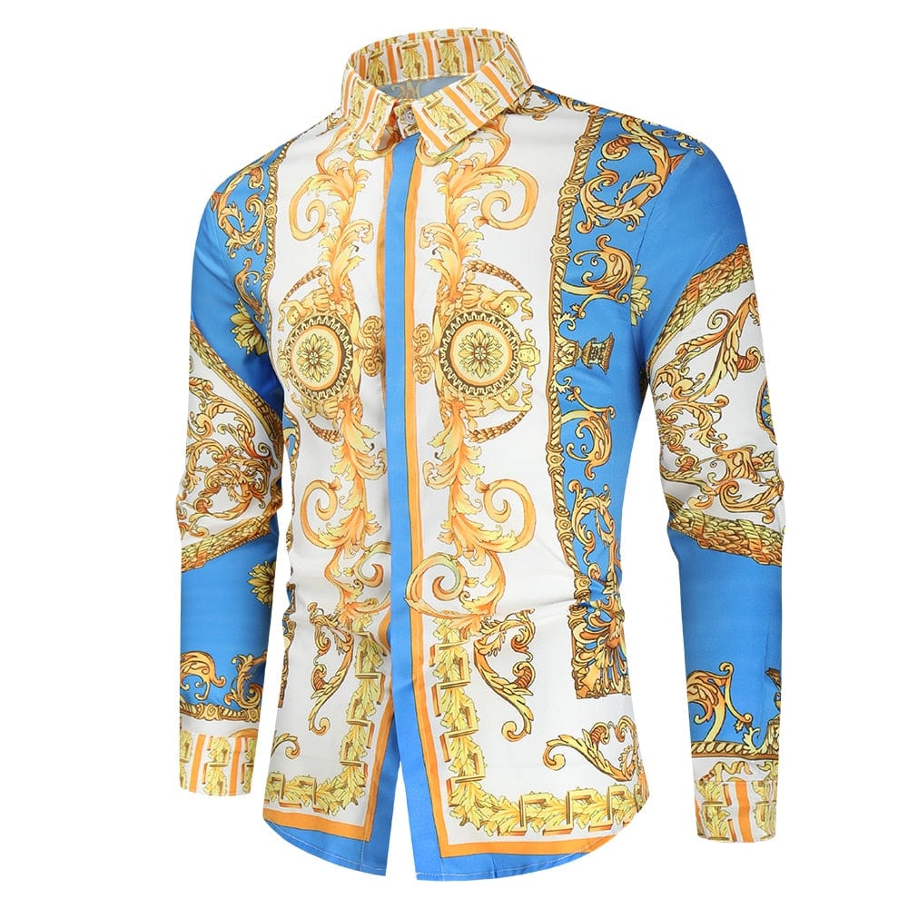 Cămașă regală de lux pentru bărbați, ocazional, slim fit, cu mânecă lungă, cămașă cu imprimeu Paisley, Camisa Social Masculina Manga Longa, cămașă pentru petrecerea de bal