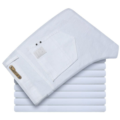 Classic Style Men's Regular Fit White Jeans Business Fashion Denim Advanced Stretch Cotton Trousers Male Brand Pants