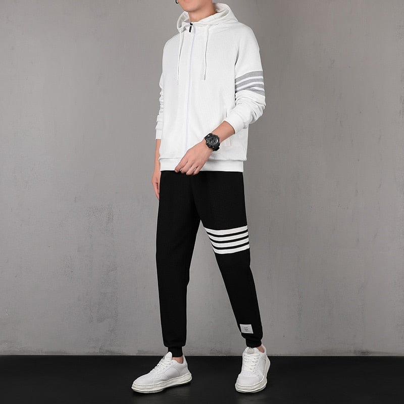 Men Sets Tracksuit Hoodie+Pants Zipper Stripe Fashion Casual Outdoor Sports Jogging Fitness Sportswear Men Sweatshirt Suit M-6XL