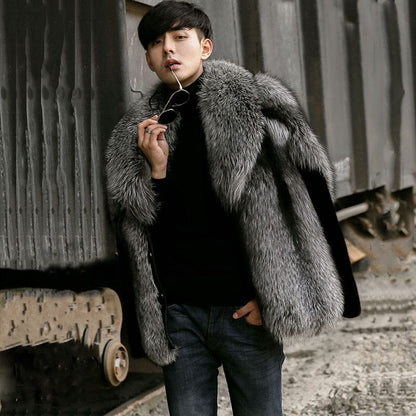 Luxury Furry Jackets Coats Men Winter Warm Coat Faux Fur Outwear Winter  New Grey Fur Male Outwear Male Winter Warm Clothing