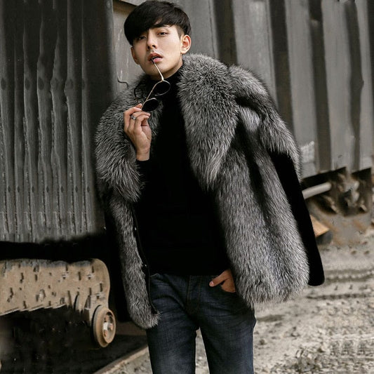 Luxury Furry Jackets Coats Men Winter Warm Coat Faux Fur Outwear Winter 2021 New Grey Fur Male Outwear Male Winter Warm Clothing