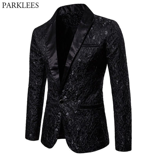 Blazer negru jacquard bronzat cu flori pentru bărbați 2022, marcă de lux, cu un singur buton, jachetă pentru bărbați, costum de scenă pentru petrecere de nuntă, 2XL