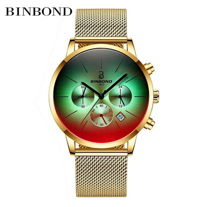 New Top Luxury Fashion Brand  Watch Men Color Bright Glass Chronograph Men's Stainless Steel Business Clock Men Wrist Watch