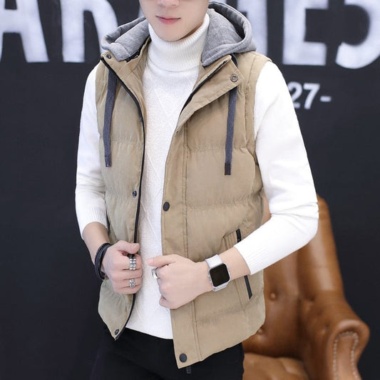 New Korean Men&#39;S Trend Autumn Winter Down Cotton Campshoulder Casual Sleeveless Jacket Coat Boys&#39; Youth Vest