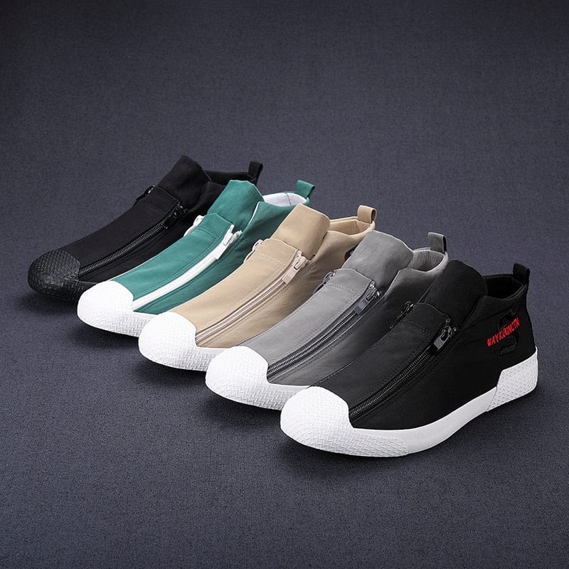 Men Canvas Casual Shoes Fashion Double-row Zipper Design Loafers Light Walking Shoes For Men Breathable shoes zapatillas hombre