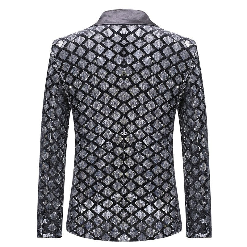 Silver Sequin Plaid Blazer Jacket Men 2019 Fashion Slim FIt One Button Dress Suit Blazer Male Party Wedding Stage Costume Homme