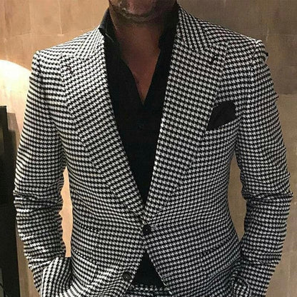 Plaid Men Suits for Wedding 2 Piece Houndstooth Checkered Groom Tuxedos Male Fashion Clothes  Costumes Set Jacket with Pants
