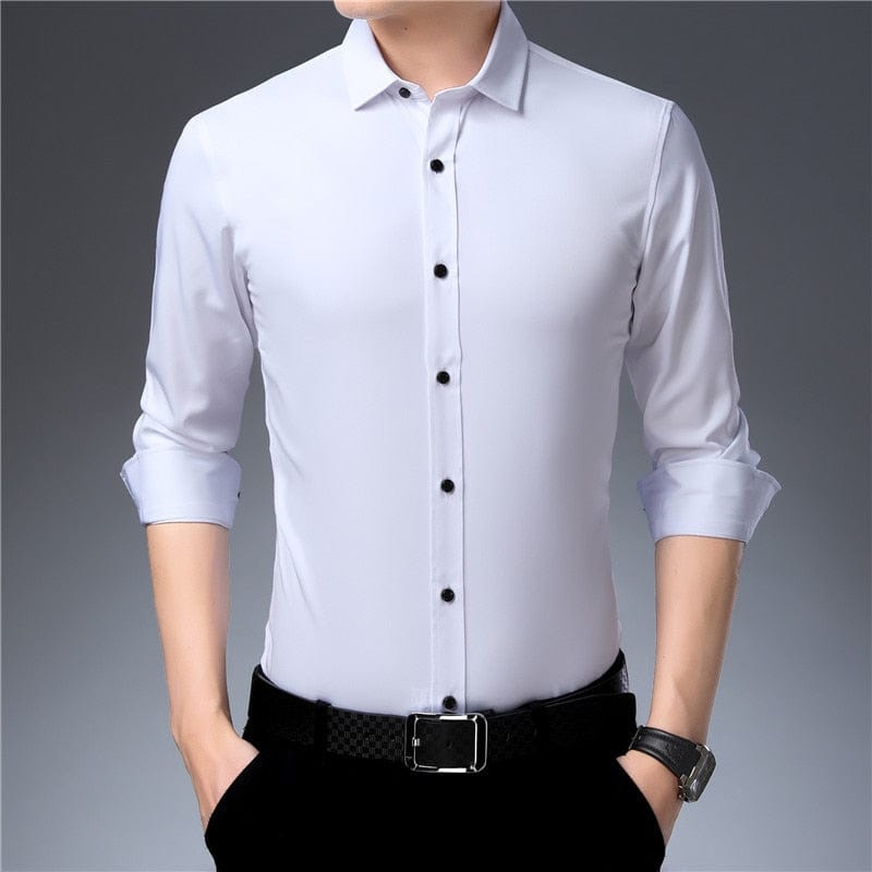 Anti-rid, fără călcare, elasticitate, rochie slim fit pentru bărbați, cămașă ocazională cu mâneci lungi, alb, negru, albastru, roșu, cămăși formale pentru bărbați.