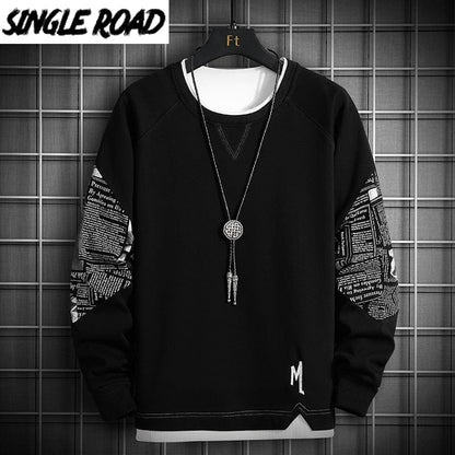 Single Road Crewneck Sweatshirt Men  Spring Harajuku Oversized Japanese Streetwear Black Hoodie Men Sweatshirts Hoodies Male