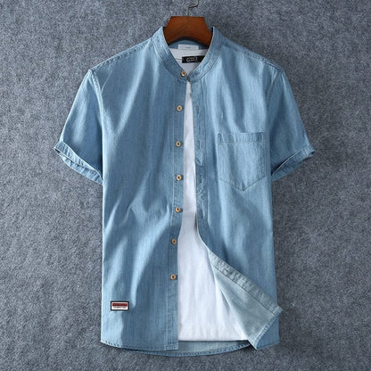 Plus Size L-5XL 6XL 7XL 8XL 100% Denim COTTON Shirt For Men's Short Sleeves  Summer Style Fashion Casual Clothing