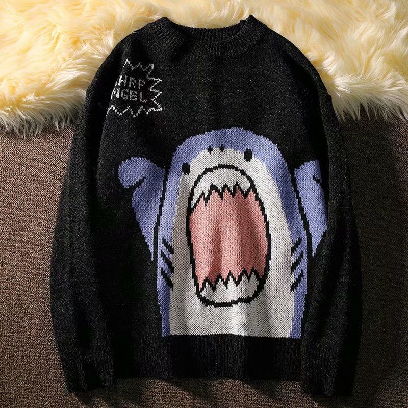 ZAZOMDE Men Turtlenecks Shark Sweater Men  Winter Patchwor Harajuku Korean Style High Neck Oversized Grey Turtleneck For Men