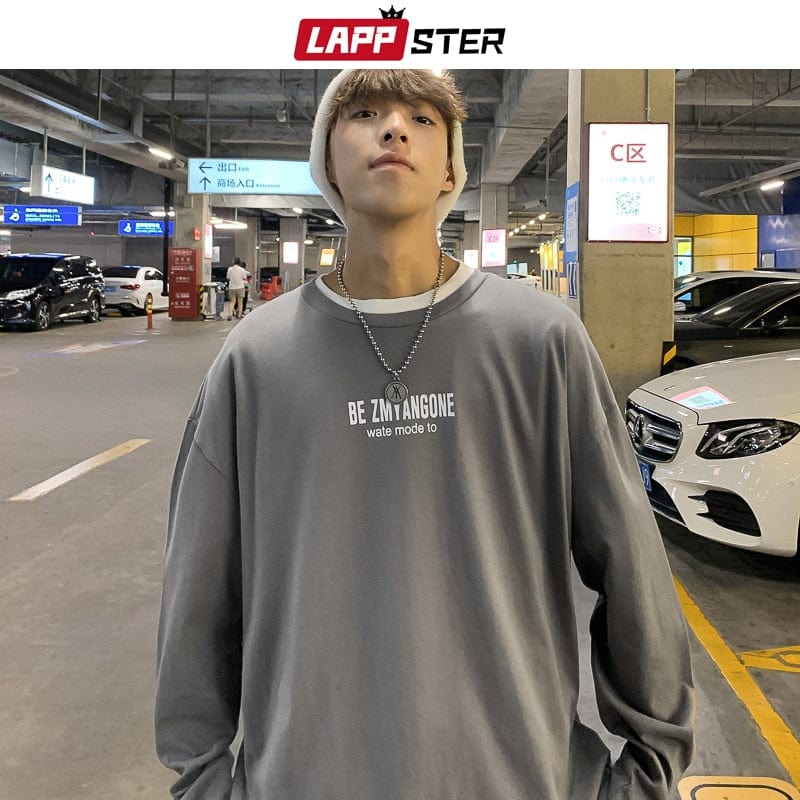 LAPPSTER Men Graphic Letter T Shirt Long Sleeve 2022 Autumn Mens Harajuku Streetwear Kpop Tshirts Colorful Tops Tees Plus Size