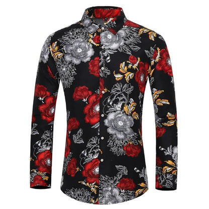 Many styles men long-sleeved plus size 7XL shirt fashion printed shirt Hawaii leisure vacation men's clothing