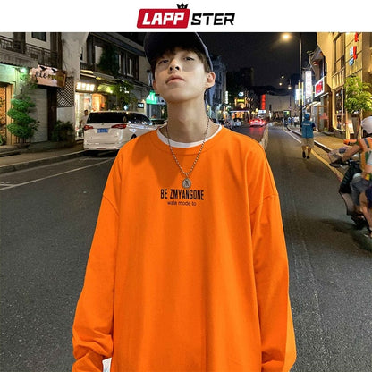 LAPPSTER Men Graphic Letter T Shirt Long Sleeve  Autumn Mens Harajuku Streetwear Kpop Tshirts Colorful Tops Tees Plus Size