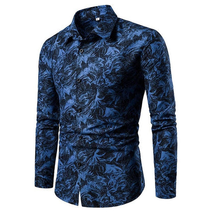 Summer Spring Men's Shirt Printed Casual Long Sleeved Shirt Slim Fit Male Social Dress Shirt For Men
