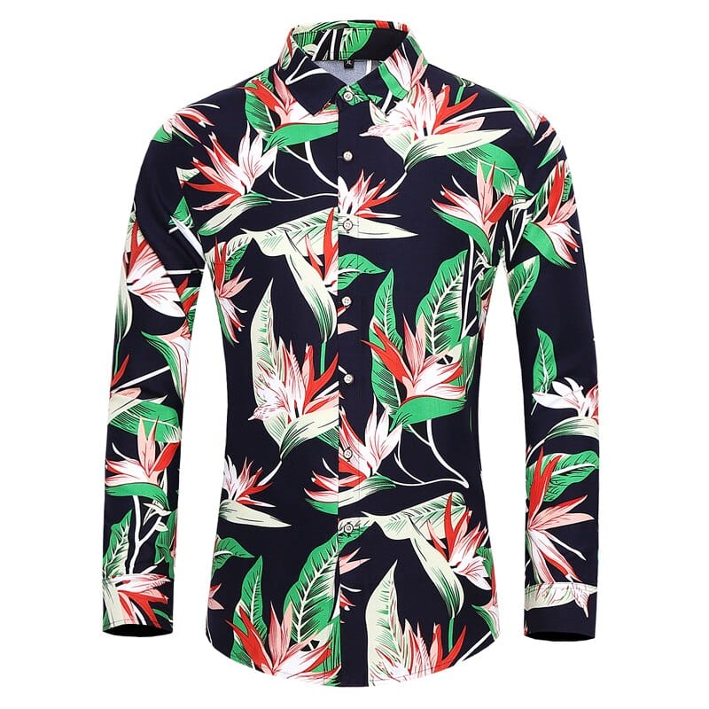 Many styles men long-sleeved plus size 7XL shirt fashion printed shirt Hawaii leisure vacation men&#39;s clothing