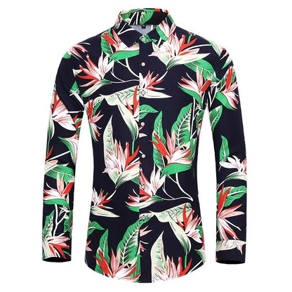 Many styles men long-sleeved plus size 7XL shirt fashion printed shirt Hawaii leisure vacation men's clothing