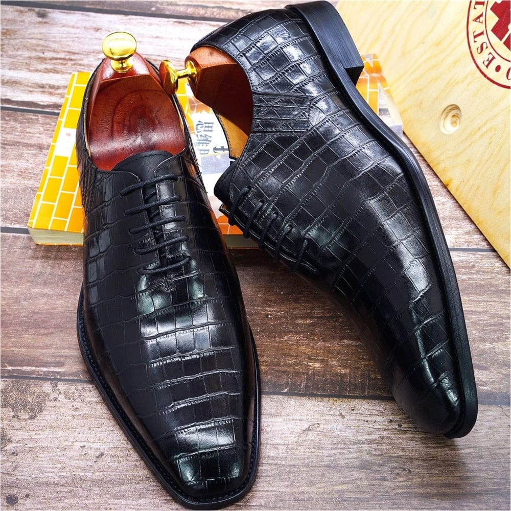 Big Size 6-13 Handmade Men's Shoes Leather Print Dress Shoes Classic Business Formal Shoes for Men