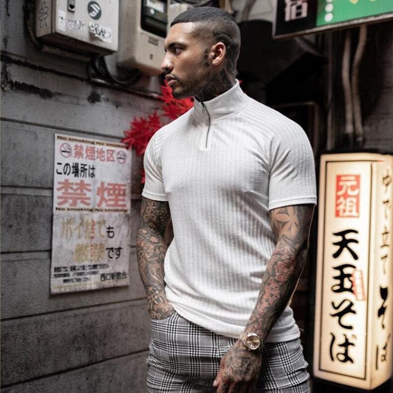 Gym Polo Shirt Men Fashion Turn Neck Short Sleeve Knitted Polos Sports Slim Fit Fitness Bodybuilding Workout Summer Clothing