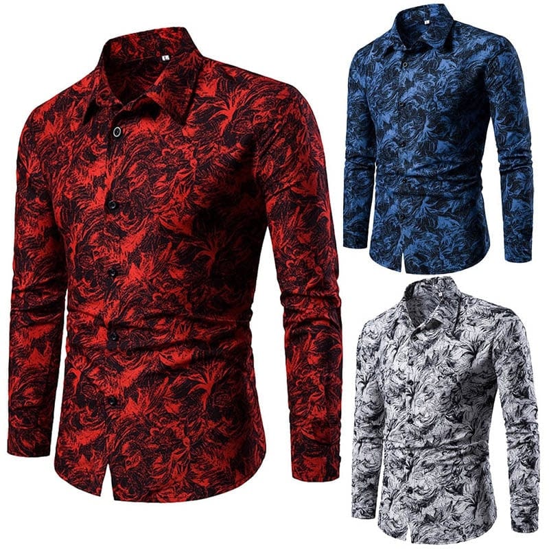 Summer Spring Men&#39;s Shirt Printed Casual Long Sleeved Shirt Slim Fit Male Social Dress Shirt For Men