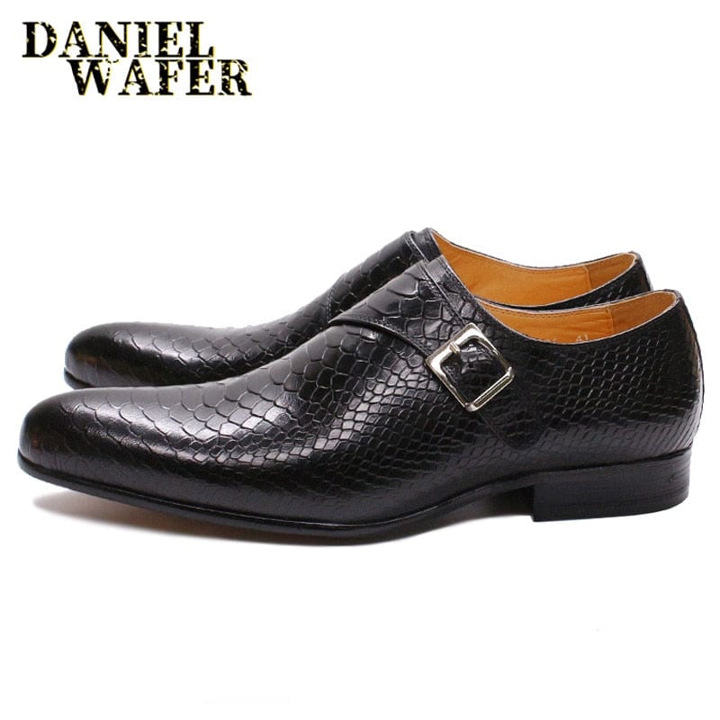 LUXURY MEN LOAFERS SHOES SNAKE SKIN PRINTS MONK STRAP SLIP ON BROWN BLACK CASUAL SHOES FORMAL DRESSES OFFICE men&#39;s summer shoes