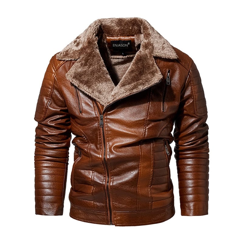 Men  Autumn New Brand Casual Motor Distressed Leather Jacket Coat Men Winter Vintage Outwear Fleece Faux Leather Jackets Men