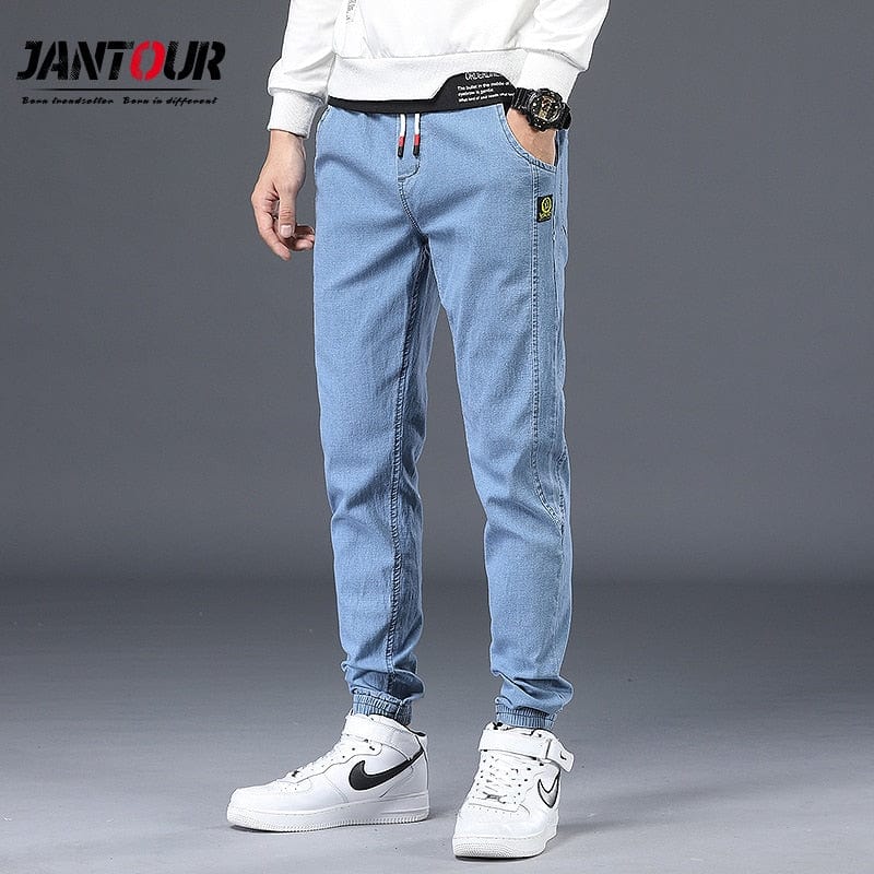 Spring Summer Men's Jeans Cotton Denim Hip Hop Slack Bottom Joggers Streetwear Skinny Blue Pants Hombre Harem Trousers Men M-4XL