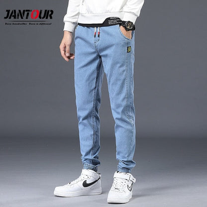 Spring Summer Men's Jeans Cotton Denim Hip Hop Slack Bottom Joggers Streetwear Skinny Blue Pants Hombre Harem Trousers Men M-4XL