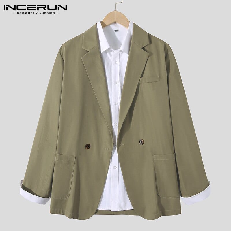 INCERUN Men Blazer Suit Shirt Coats Long Sleeve Casual Wear Fashoable Garment Top  Coat Suit Patch Pocket Suit Jackets S-5XL