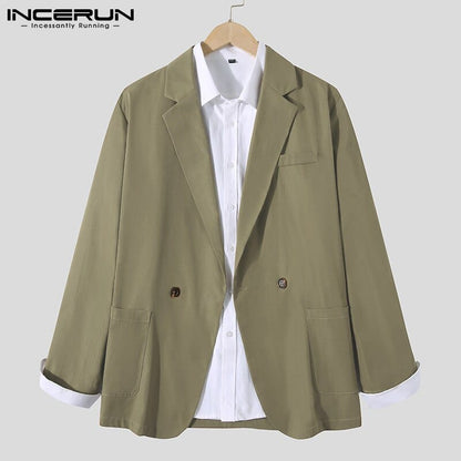 INCERUN Men Blazer Suit Shirt Coats Long Sleeve Casual Wear Fashoable Garment Top  Coat Suit Patch Pocket Suit Jackets S-5XL