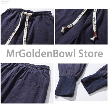 MrGB  Chinese Style Men Cotton Linen Harem Pants Streetwear Man Casual Joggers Harajuku Elastic Waist Male Oversized Trouser