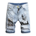 3D character art printed men's light blue comfortable denim shorts  summer new youth must-have fashion slim jeans shorts