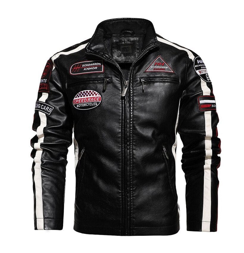 Mens Motorcycle Jacket  Autumn Winter Men New Faux PU Leather Jackets Casual Embroidery Biker Coat Zipper Fleece Male Jacket