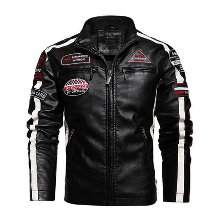 Mens Motorcycle Jacket  Autumn Winter Men New Faux PU Leather Jackets Casual Embroidery Biker Coat Zipper Fleece Male Jacket