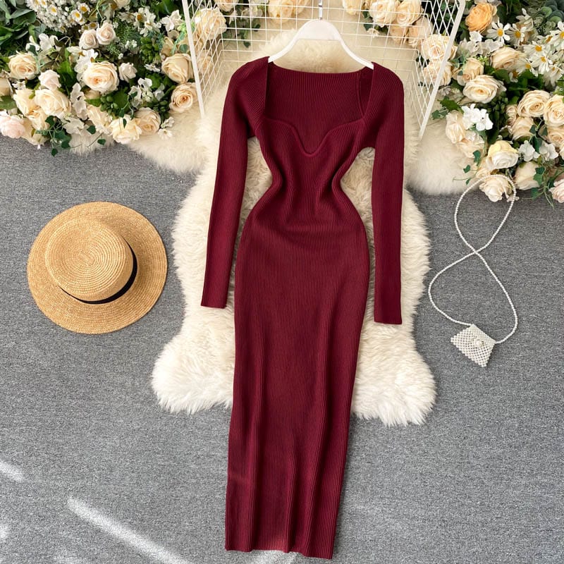 Croysier Dresses For Women 2021 Sexy Strapless Ribbed Knitted Bodycon Dress Women Winter Long Sleeve Midi Sweater Dress Clothes