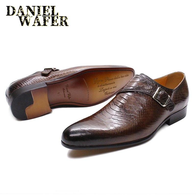 LUXURY MEN LOAFERS SHOES SNAKE SKIN PRINTS MONK STRAP SLIP ON BROWN BLACK CASUAL SHOES FORMAL DRESSES OFFICE men&#39;s summer shoes