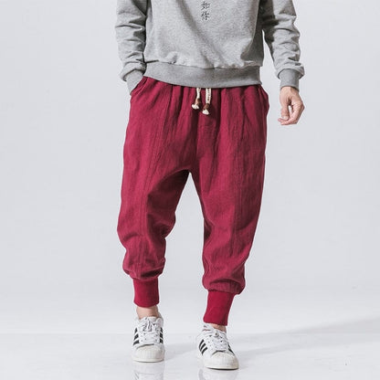 MrGB  Chinese Style Men Cotton Linen Harem Pants Streetwear Man Casual Joggers Harajuku Elastic Waist Male Oversized Trouser