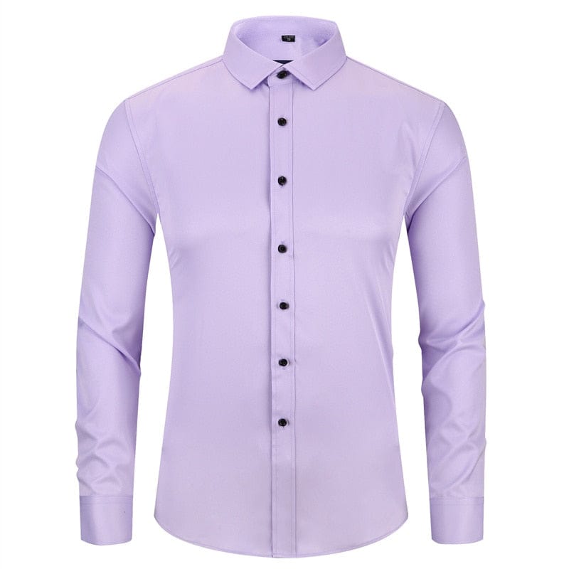 Anti-Wrinkle No-Ironing Elasticity Slim Fit Men Dress Casual Long Sleeved Shirt White Black Blue Red Male Social Formal Shirts