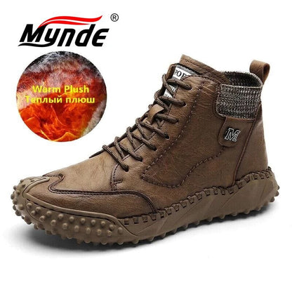 New Winter Men's Boots Thick Plush Warm Men's Snow Boots Leather Men's Ankle Boots Handmade Motorcycle Boots Outdoor Men's Shoes