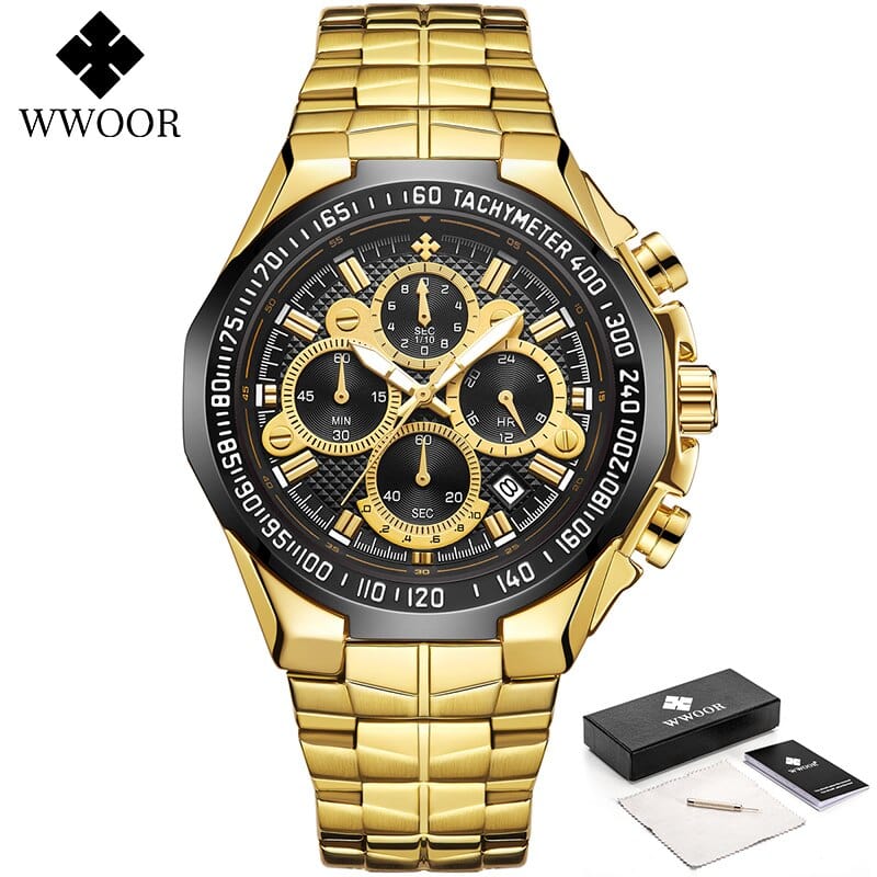 WWOOR Watch For Men Top Brand Luxury Classic Sport Quartz Watches Men Steel Waterproof Chronograph Wristwatch Relogio Masculino