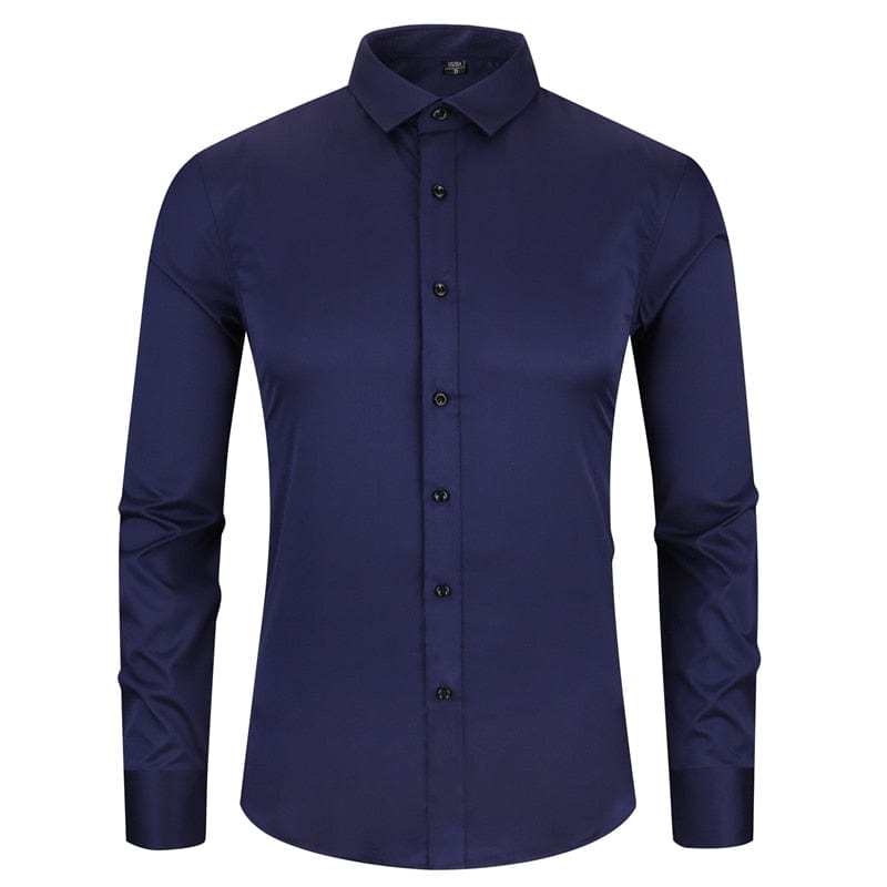 Anti-Wrinkle No-Ironing Elasticity Slim Fit Men Dress Casual Long Sleeved Shirt White Black Blue Red Male Social Formal Shirts