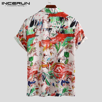 Summer Men Printed Shirt Short Sleeve Turn-down Collar Streetwear Chic Loose Mens Hawaiian Shirts  Vacation Camisa INCERUN