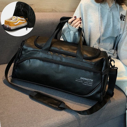 Men Leather Travel Bags Training Large Duffle Independent Shoes Pocket Casual Tote Bag Luggage Overnight Week Handbags XA111ZC