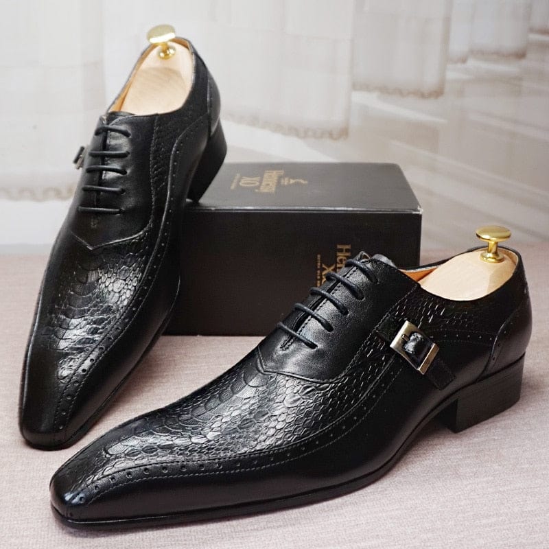 Italian Men Oxford Shoes Men Dress Leather Shoes Red Black Crocodile Prints Pointed Toe Lace up Wedding Office Men Formal Shoes