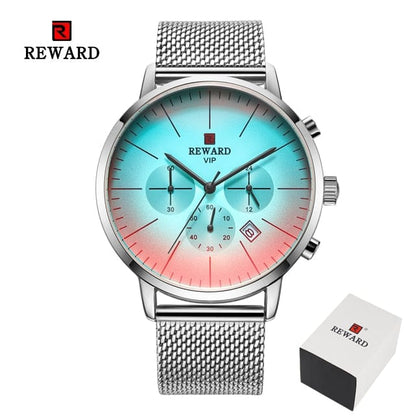 New Fashion Color Bright Glass Watch Men Top Luxury Brand Chronograph Men's Stainless Steel Business Clock Men Wrist Watch