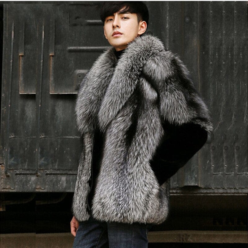 Luxury Furry Jackets Coats Men Winter Warm Coat Faux Fur Outwear Winter 2021 New Grey Fur Male Outwear Male Winter Warm Clothing