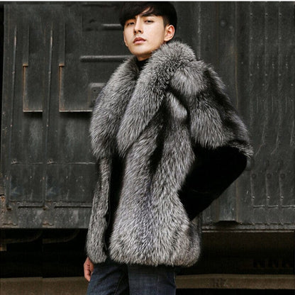 Luxury Furry Jackets Coats Men Winter Warm Coat Faux Fur Outwear Winter  New Grey Fur Male Outwear Male Winter Warm Clothing